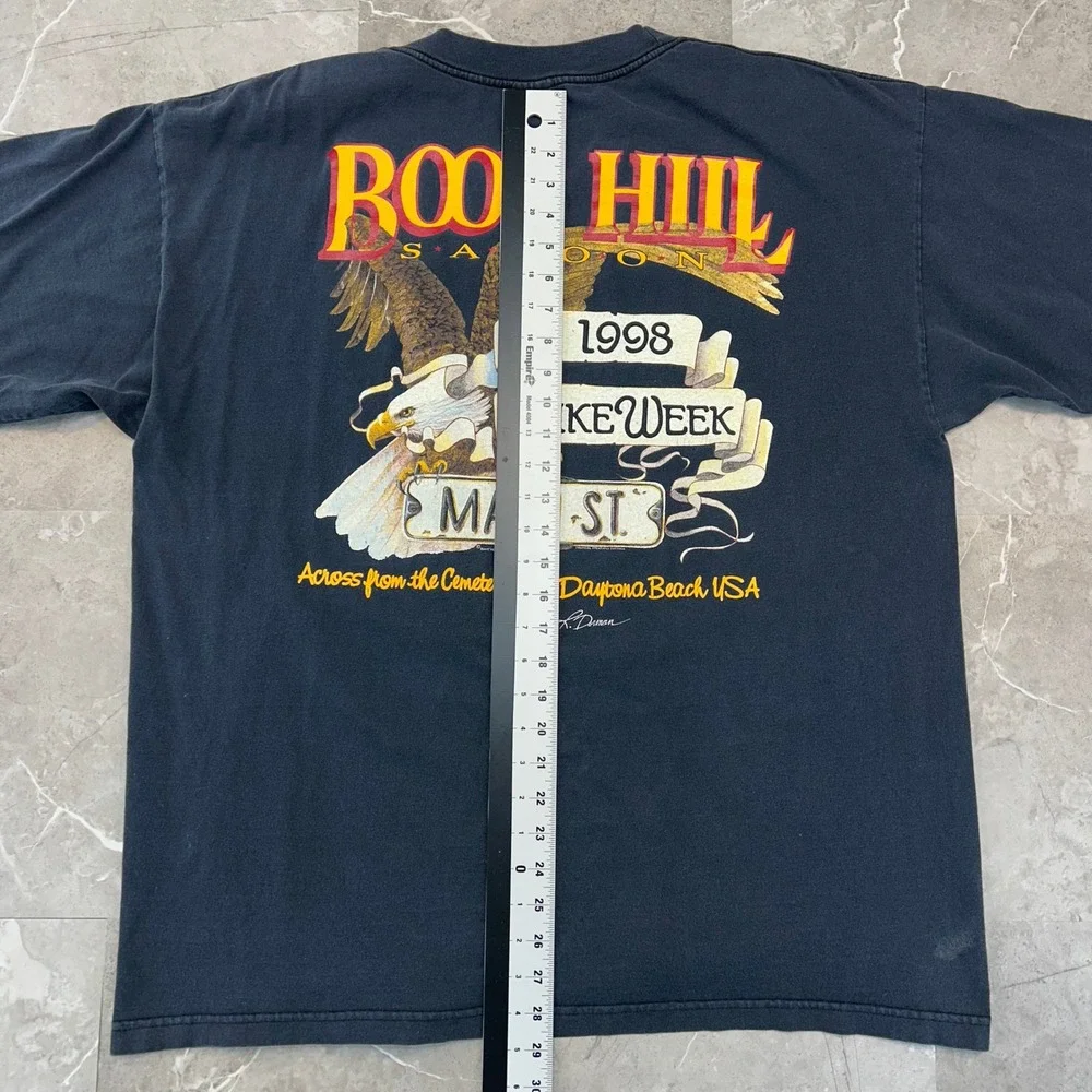 90s Vintage Bike Week Graphic Tee Mens 2XL Boot Hill Saloon Eagle Pocket Shirt